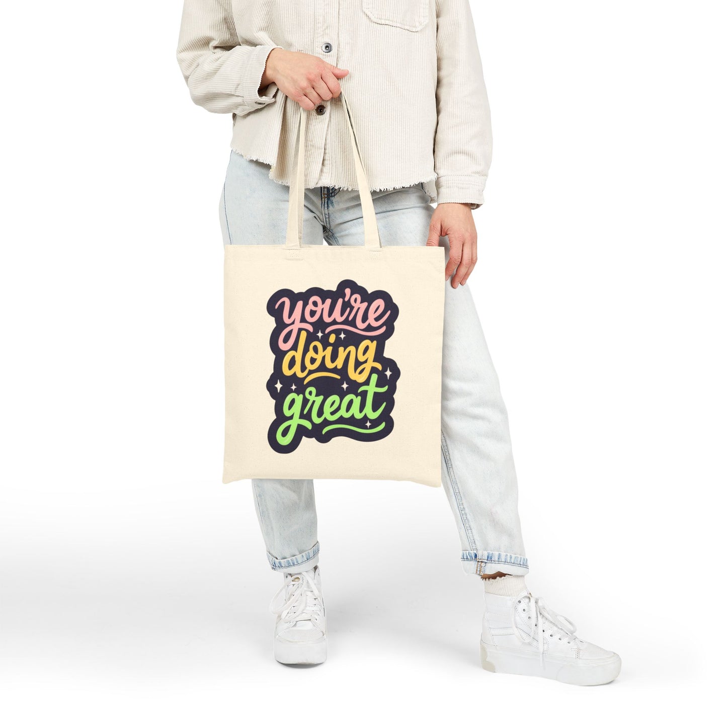 Tote Bag — "You're Doing Great" Motivational Canvas Tote, Positive Vibes Grocery & Everyday Carry