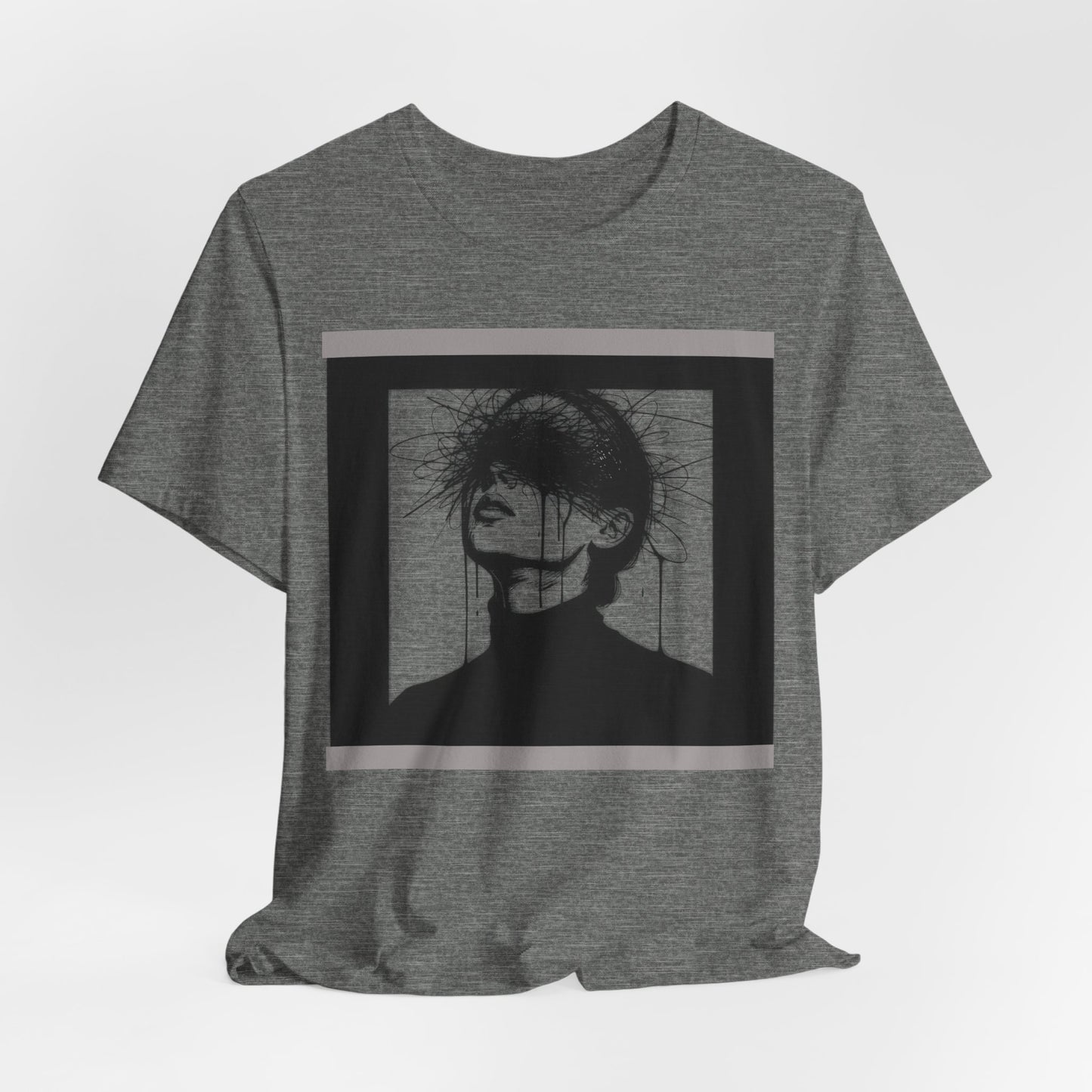 Monochrome Surreal Portrait Tee — 'Blindfolded' Artistic Graphic T-Shirt w/ back graphic