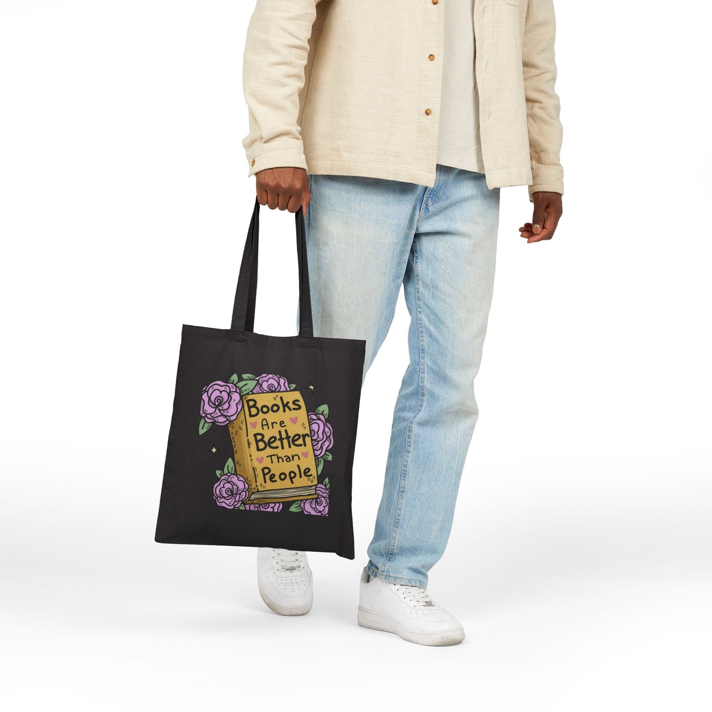 Tote - "Books Are Better Than People" Floral Booklover Canvas Tote