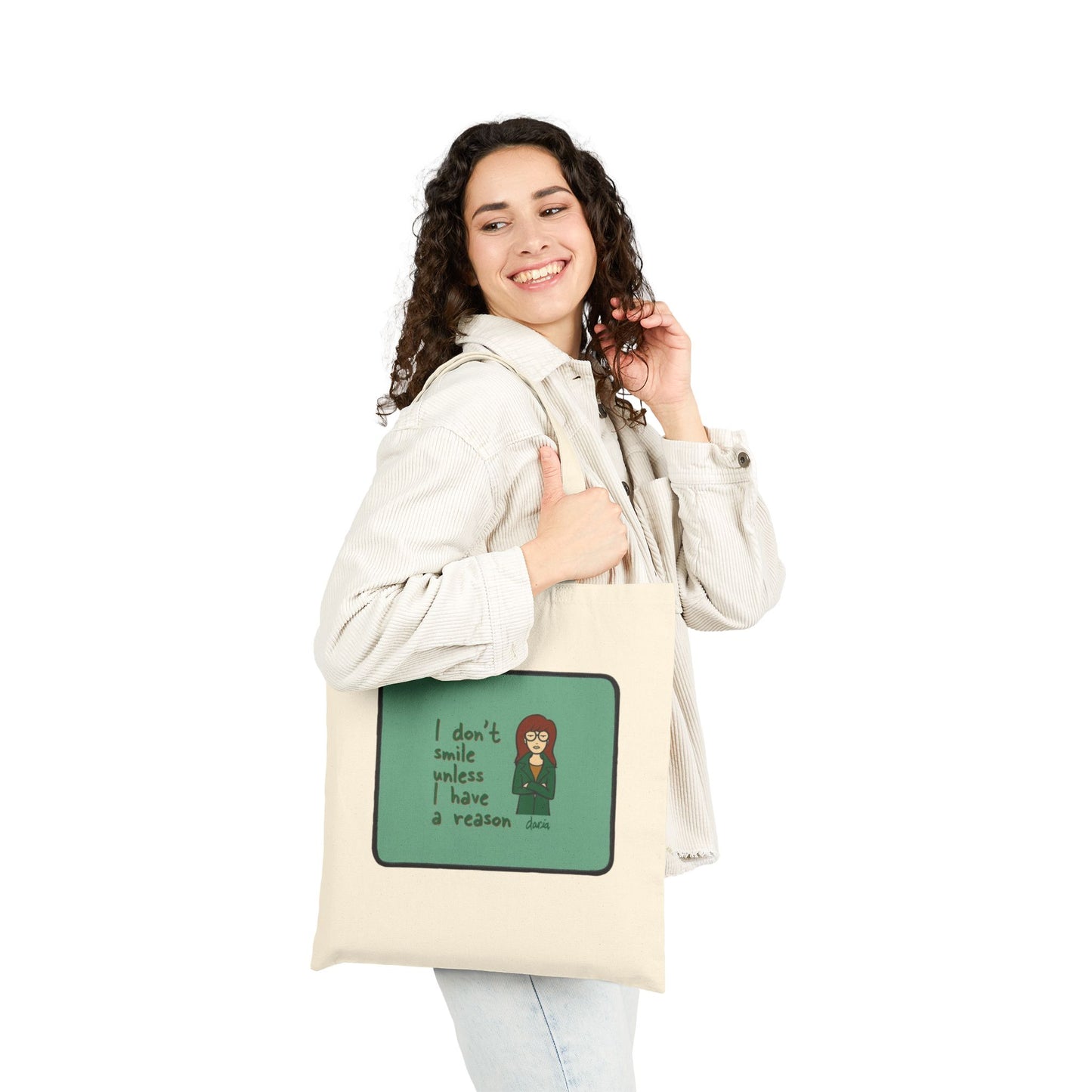 'I Don't Smile Unless I Have A Reason' Daria Illustration Canvas Tote