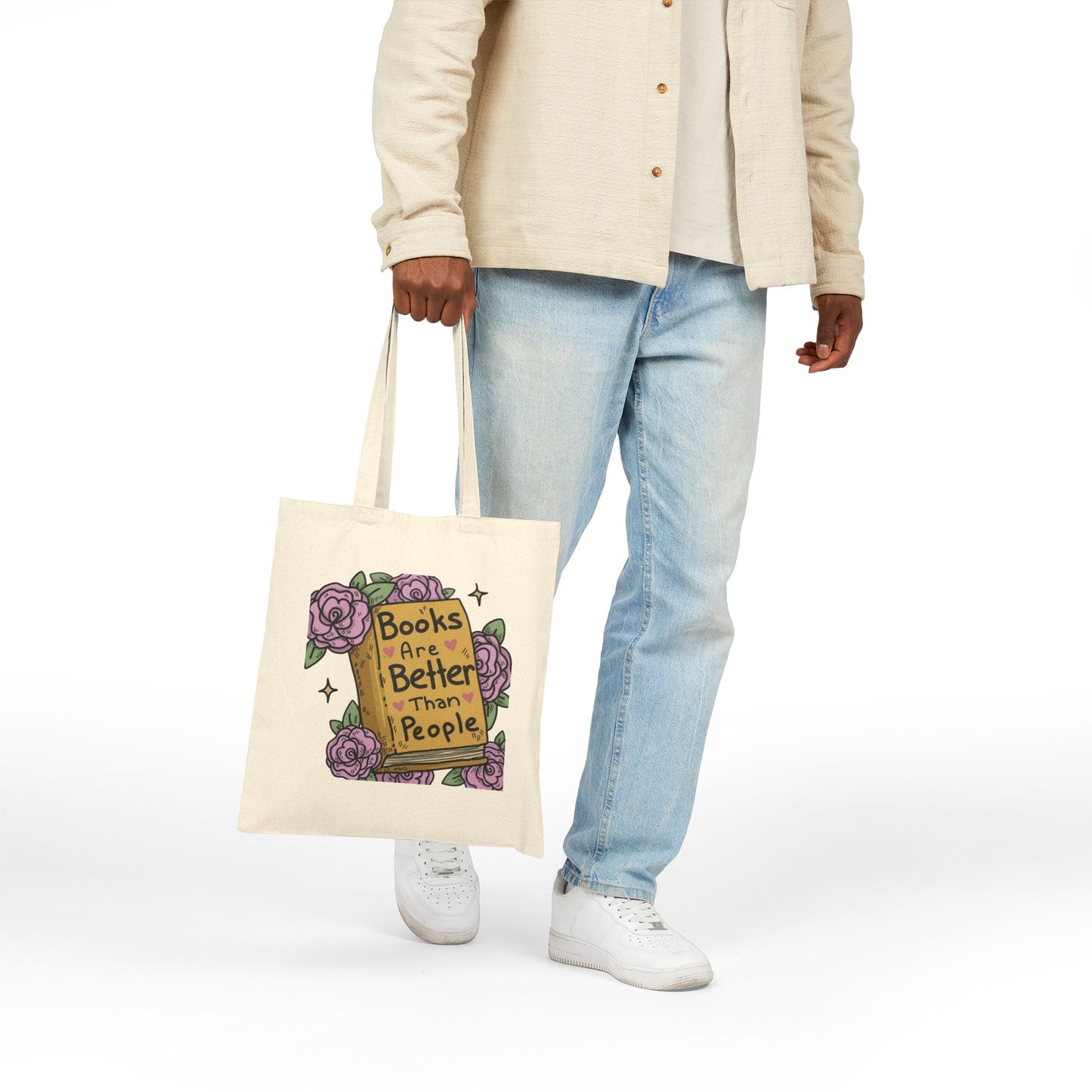 Tote - "Books Are Better Than People" Floral Booklover Canvas Tote