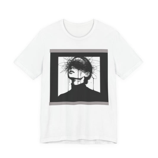 Monochrome Surreal Portrait Tee — 'Blindfolded' Artistic Graphic T-Shirt w/ back graphic