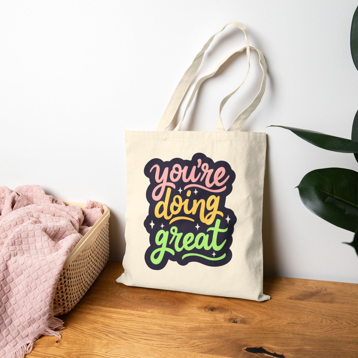 Tote Bag — "You're Doing Great" Motivational Canvas Tote, Positive Vibes Grocery & Everyday Carry
