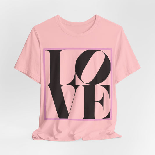 LOVE Block Graphic Tee — Bold Black & Pink Typography T‑Shirt
