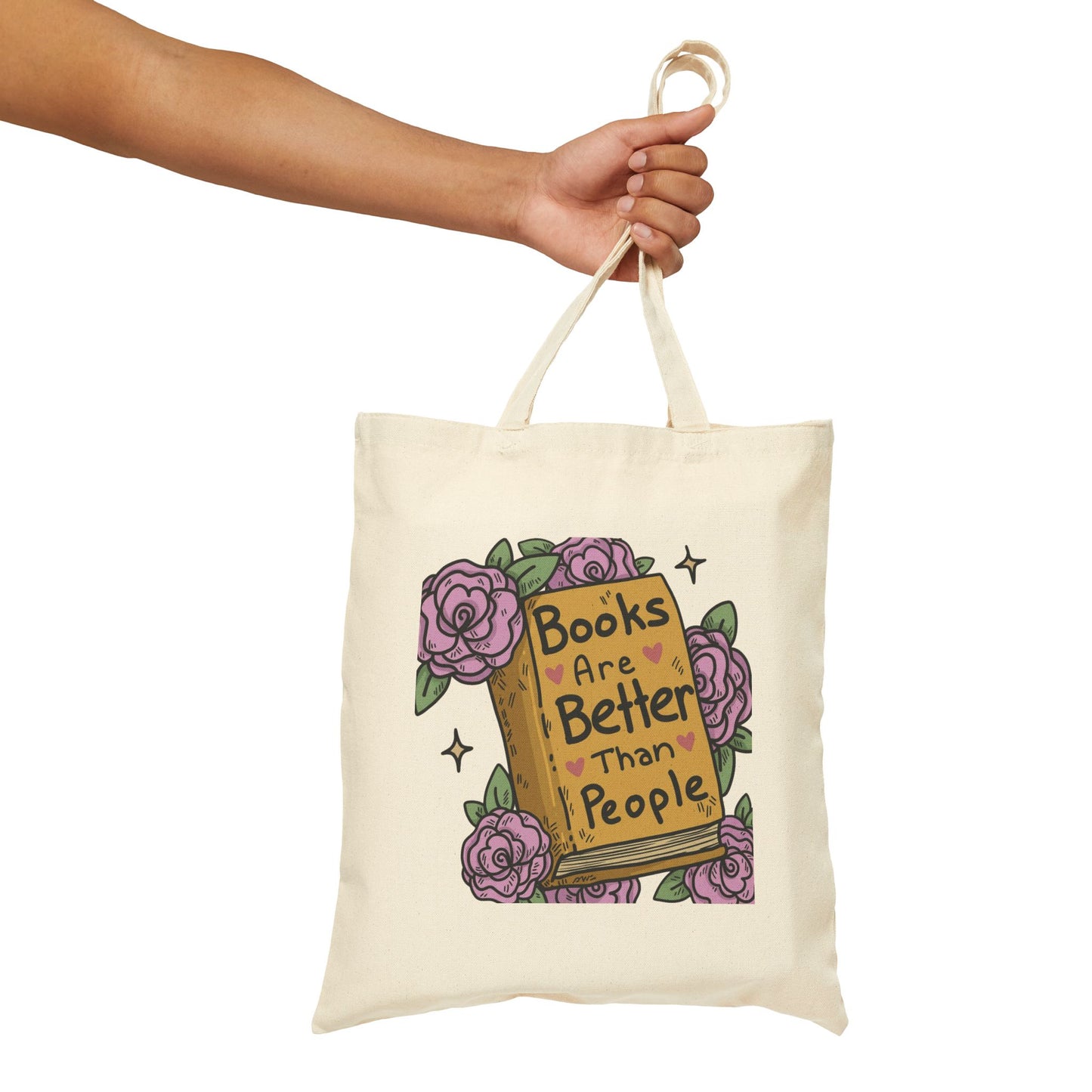 Tote - "Books Are Better Than People" Floral Booklover Canvas Tote