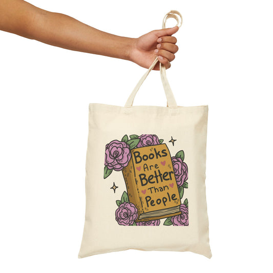 Tote - "Books Are Better Than People" Floral Booklover Canvas Tote