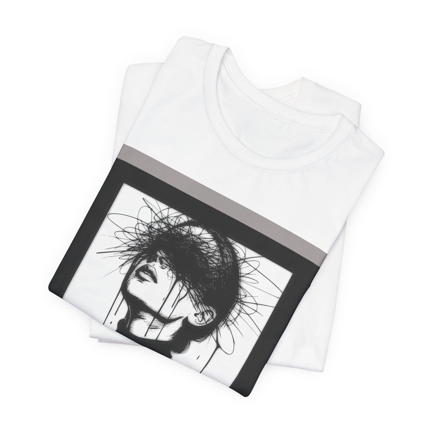 Monochrome Surreal Portrait Tee — 'Blindfolded' Artistic Graphic T-Shirt w/ back graphic